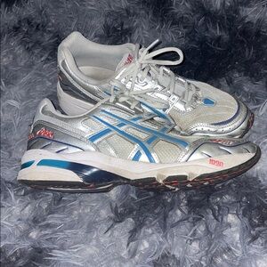 Asics Silver and Blue Athletic Sneakers